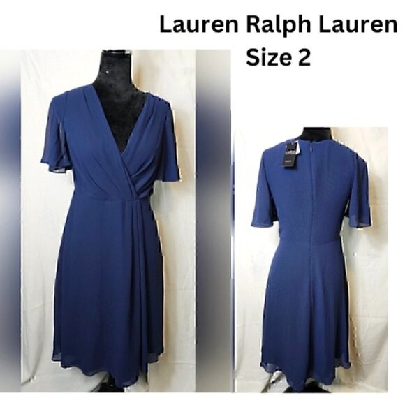 Lauren Ralph Lauren New Women's Party Midi Fit and Flair Navy Dress Size 2 - Picture 1 of 8